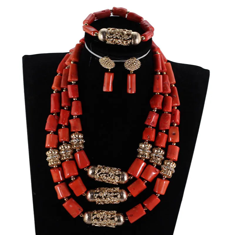 Traditional Nigerian Coral Beads Jewelry Set