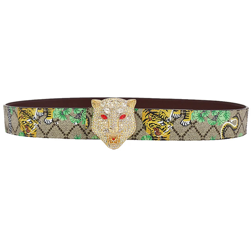 Men's Rhinestone Leopard Belt