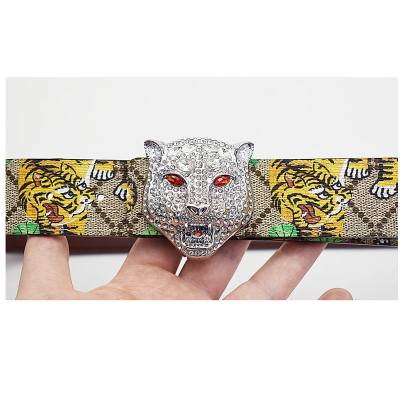 Men's Rhinestone Leopard Belt