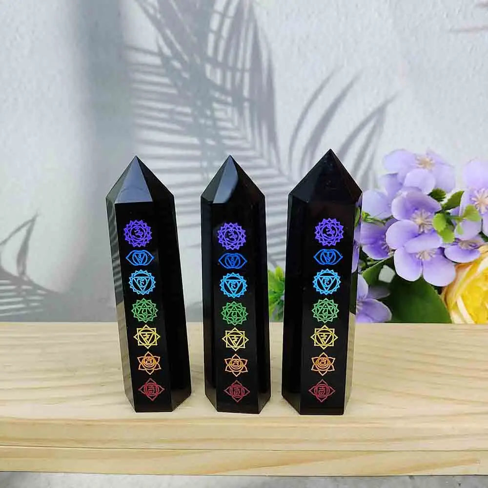 Seven Chakra Obsidian Healing Tower