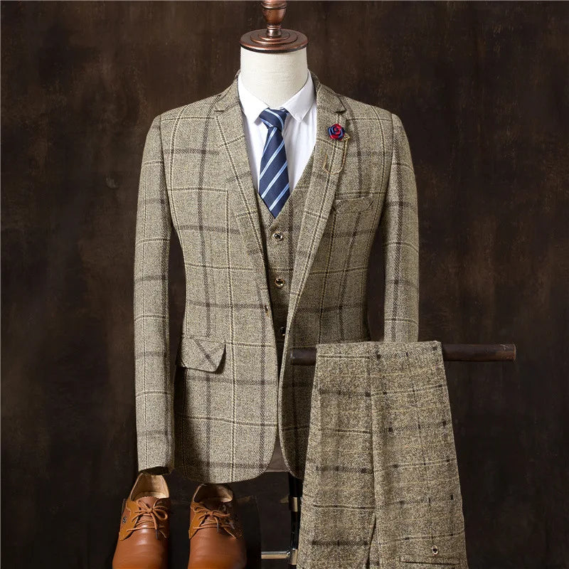 Men Slim Fit Plaid Suit