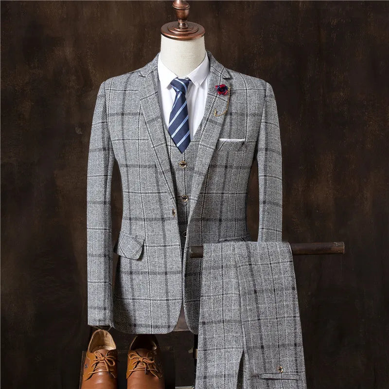 Men Slim Fit Plaid Suit