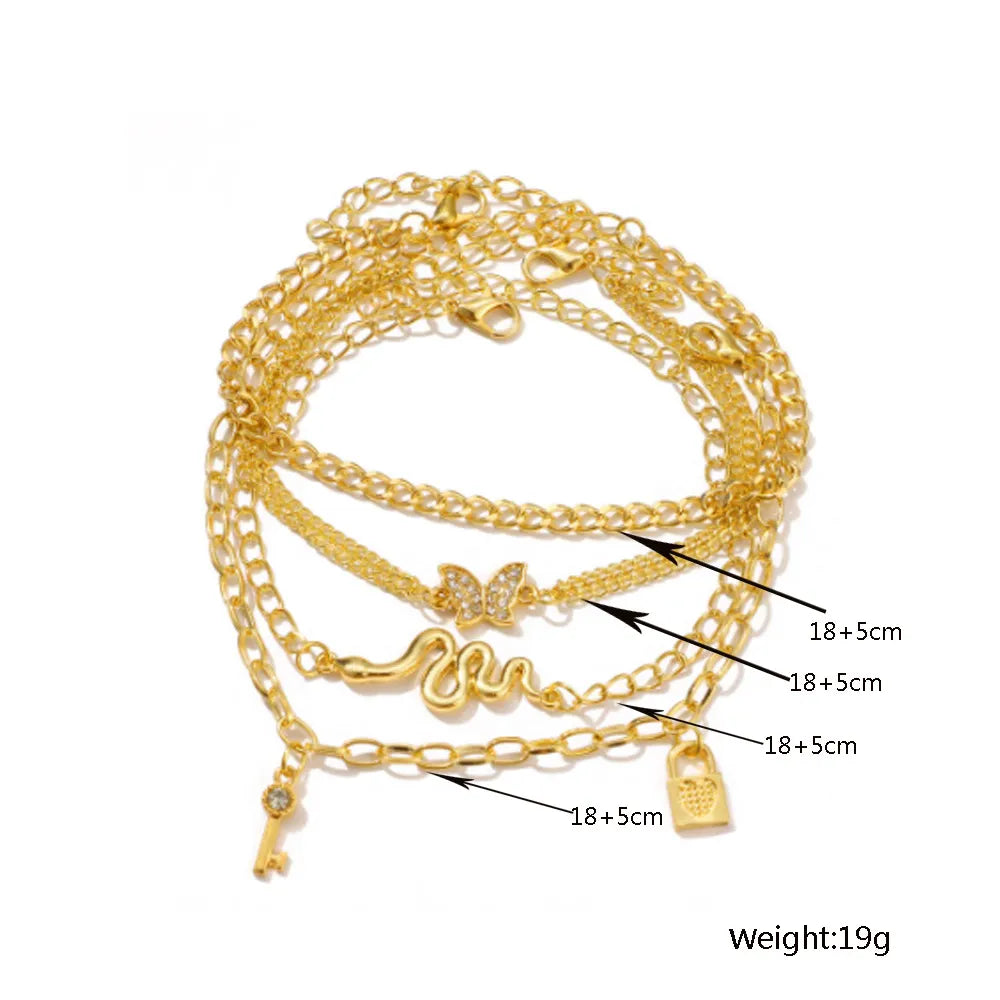 Bohemia Gold Color Ankle Bracelet Set For Women