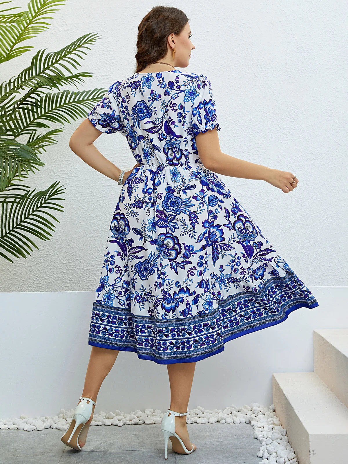 Plus Size Women Flower Print  Dresses