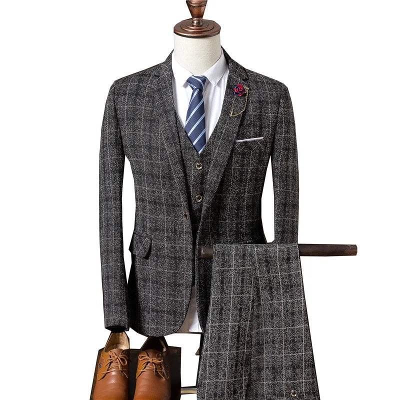 Men Slim Fit Plaid Suit