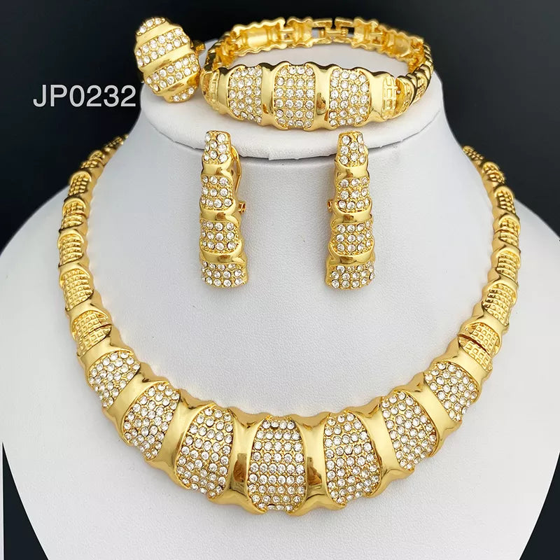 18K Gold Plated Women Necklaces Earrings Ring Bracelet Accessories