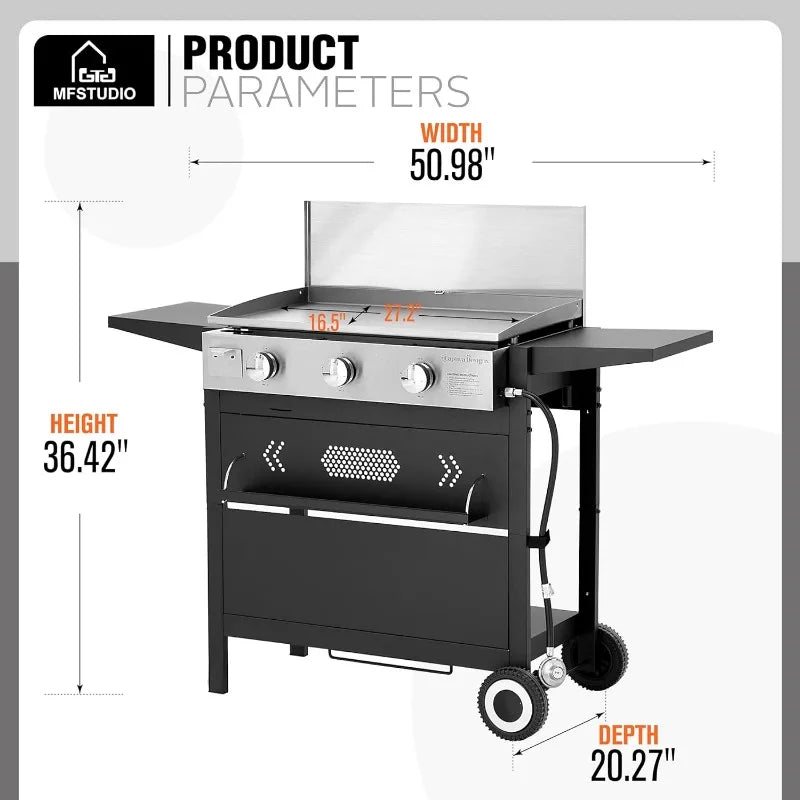 Flat Top Gas Griddle Grill with lid