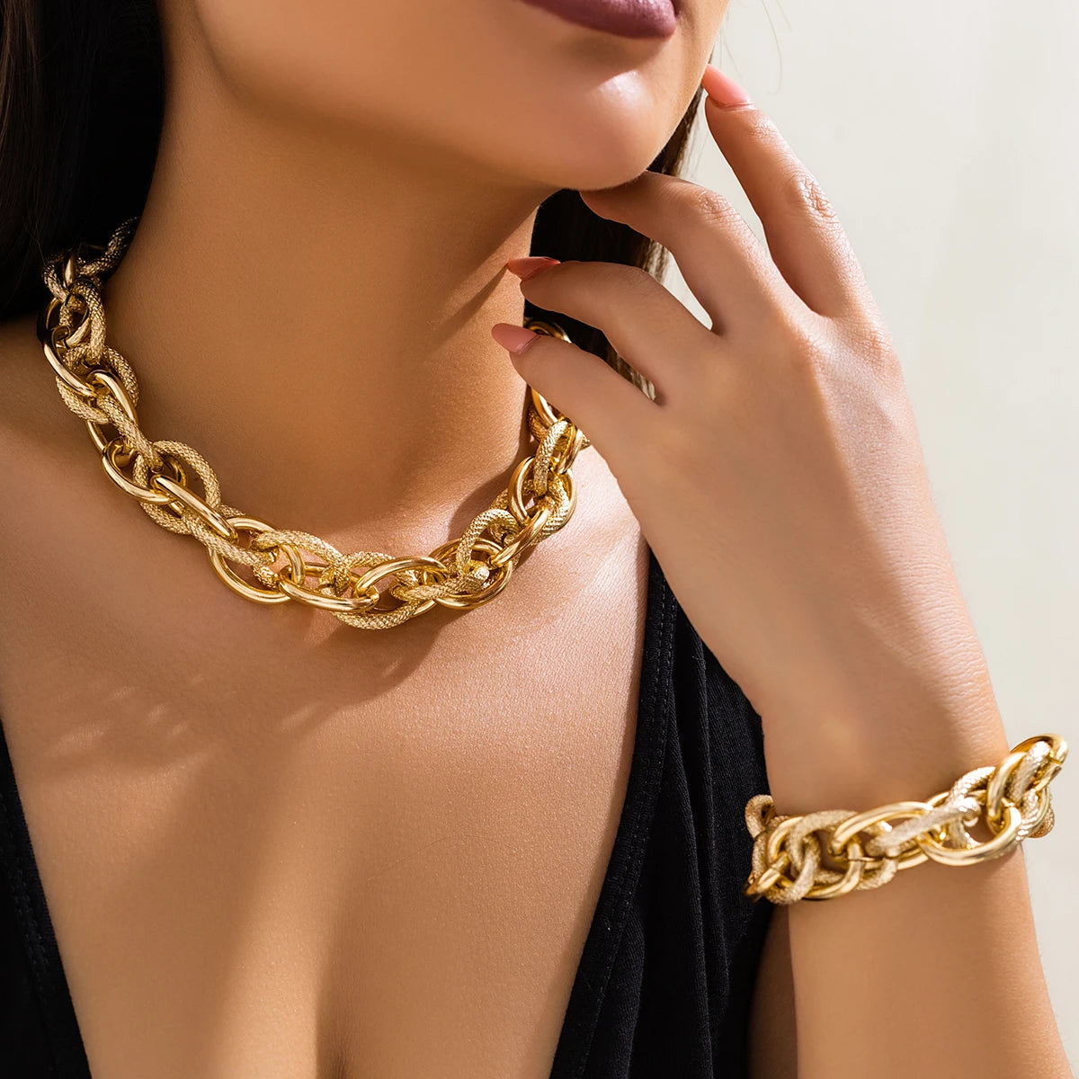 Exaggerated Chunky Cuban Chain Necklace Set