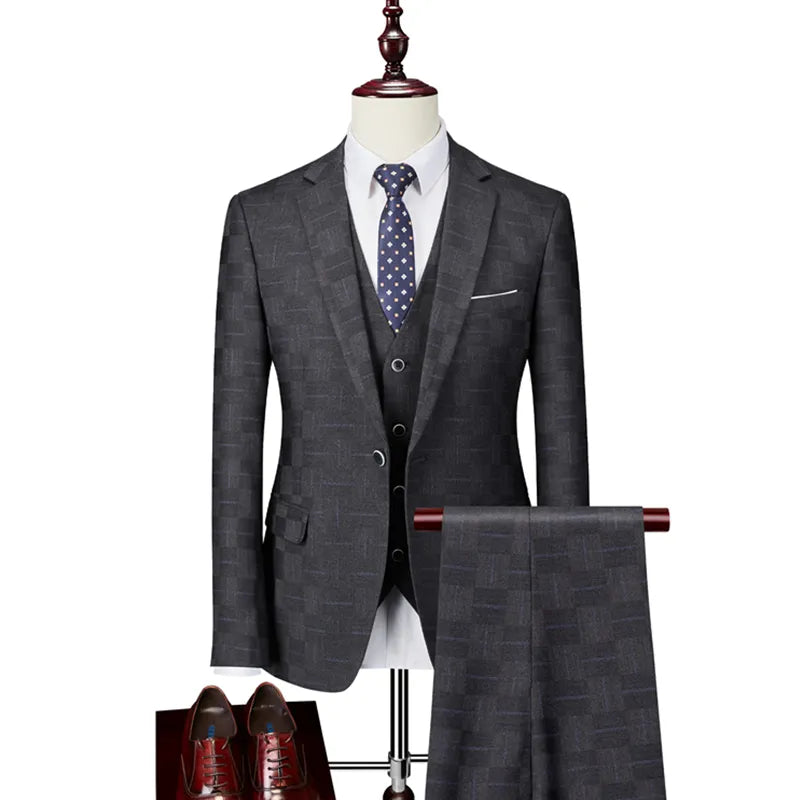 Plaid Slim Fit 3 Piece Suit