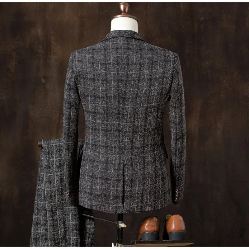 Men Slim Fit Plaid Suit