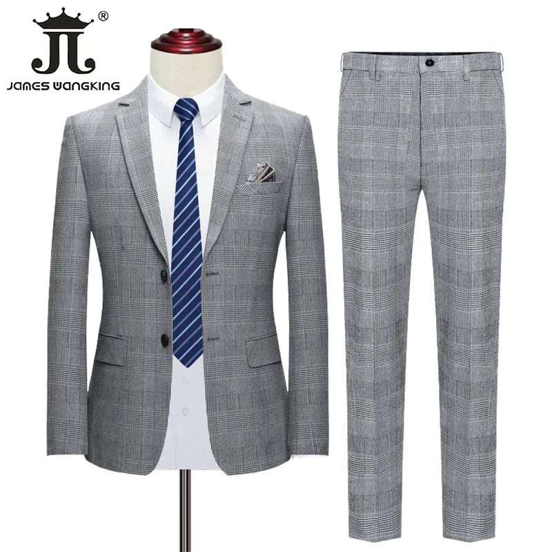 Men's Classic Plaid Hounds Tooth Suit