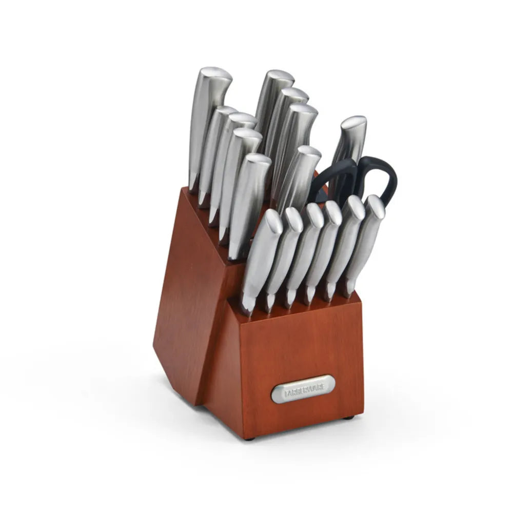 18-piece Stainless Steel Knife Block Set with Built-in Sharpener