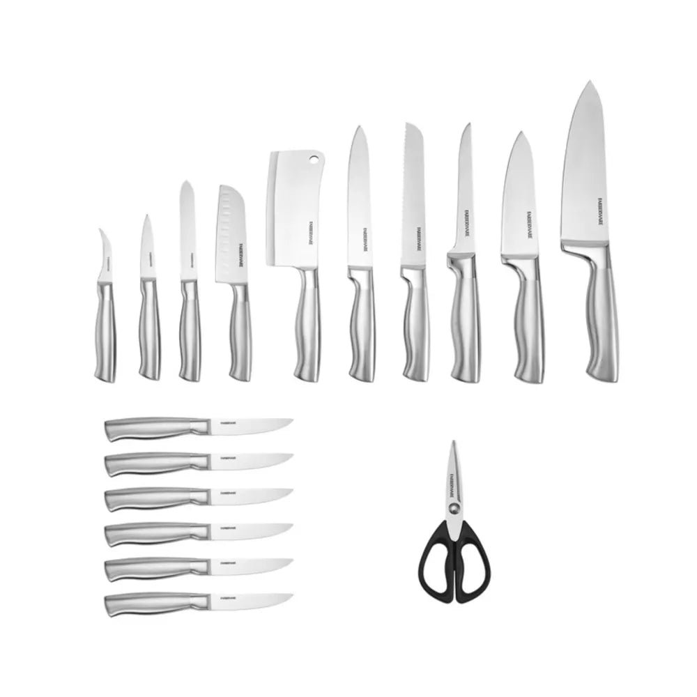 18-piece Stainless Steel Knife Block Set with Built-in Sharpener