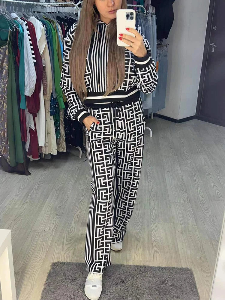 Women's Printed Hooded Pants Set