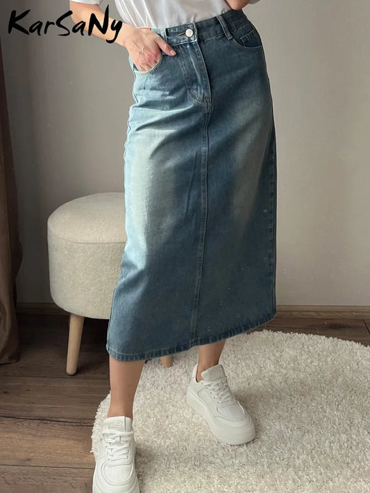 Women's Vintage Long Denim Skirts  Back