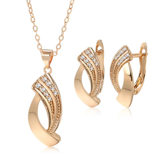 Glossy Dangle Rose Gold Earrings, Necklace Sets