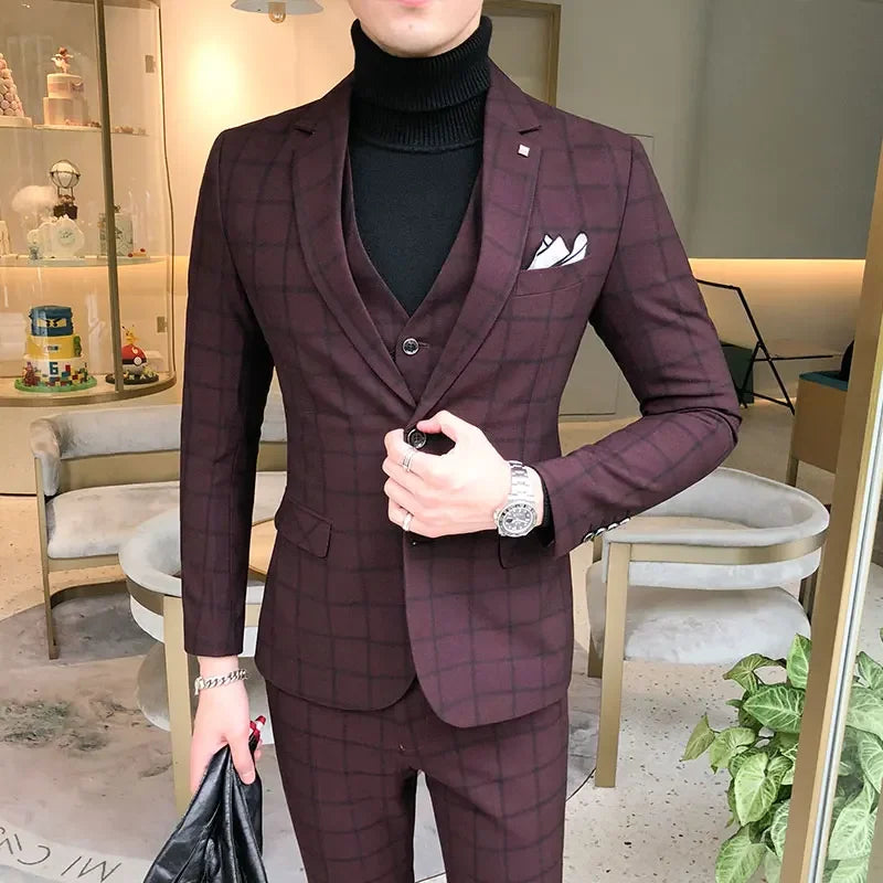 Men's 3 Piece Plaid Suits