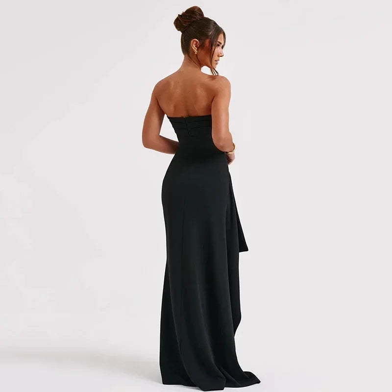 Ladies Off Shoulder Elegant High Split Maxi Dress