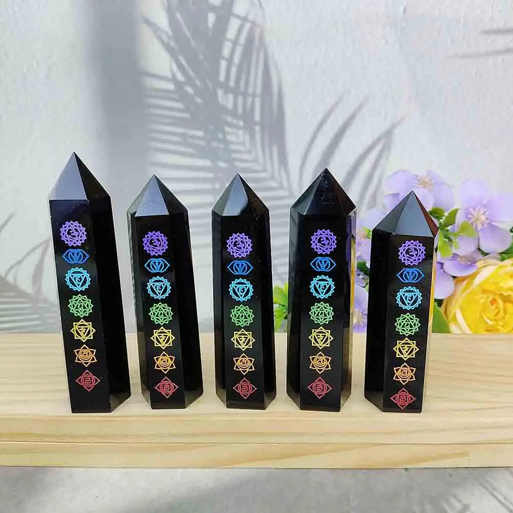 Seven Chakra Obsidian Healing Tower