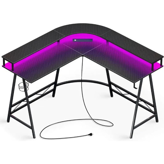 L Shaped Gaming Desk with LED Lights