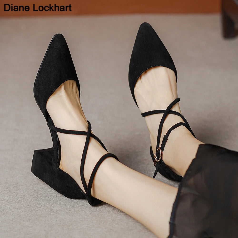 Women's Buckle Strap Thick Heel Pumps