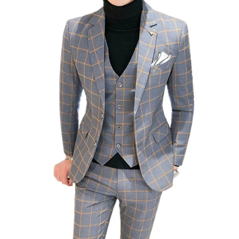 Men's 3 Piece Plaid Suits