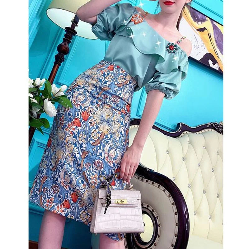 Women's Floral Slim Zipper Skirts