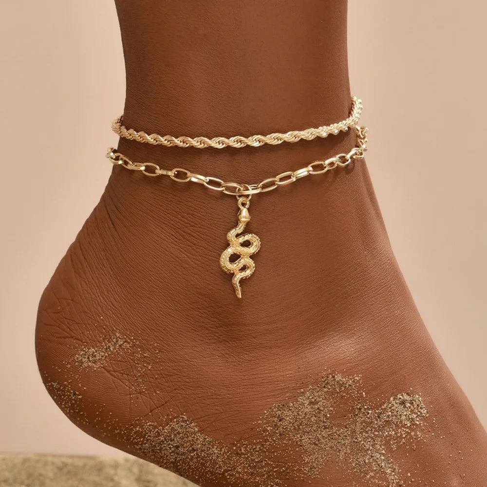 Bohemia Gold Color Ankle Bracelet Set For Women