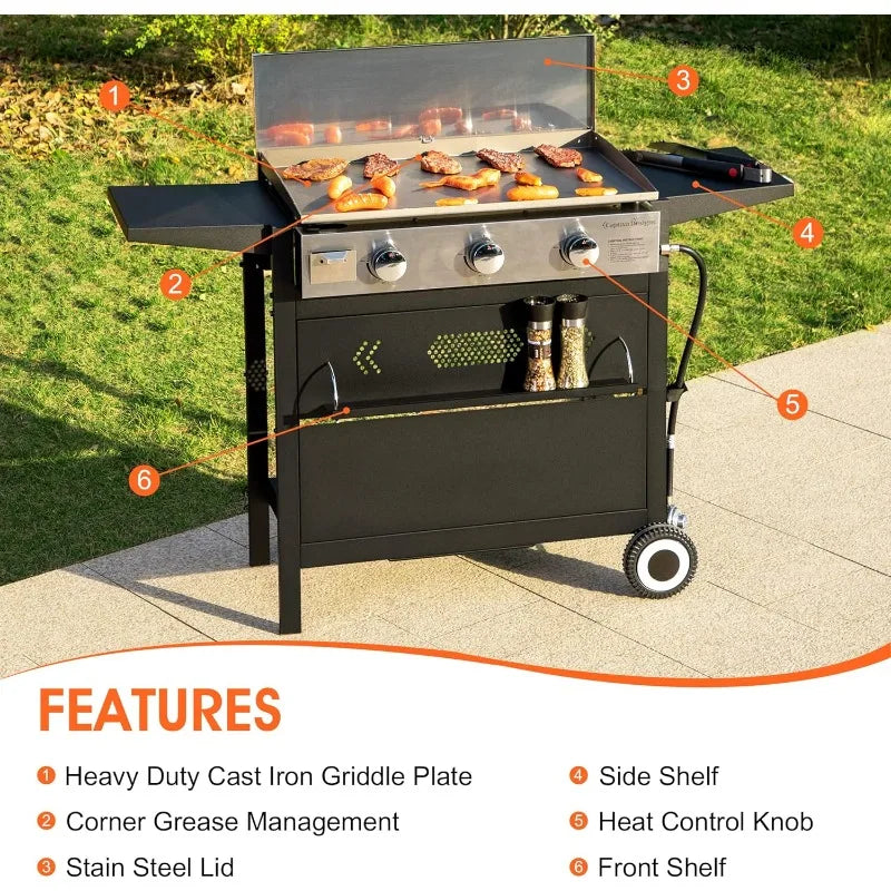 Flat Top Gas Griddle Grill with lid