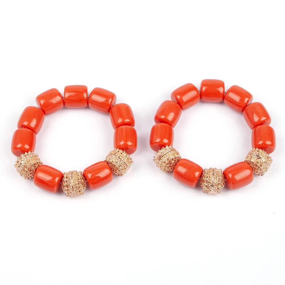 Coral Women Pendant Necklace, Bracelets, Earrings Suit