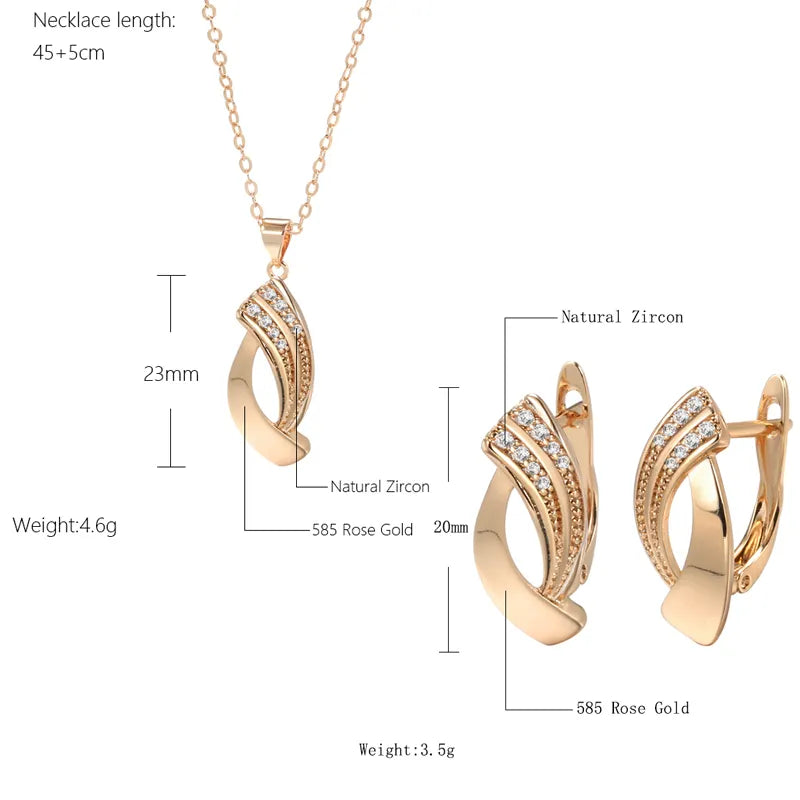 Glossy Dangle Rose Gold Earrings, Necklace Sets