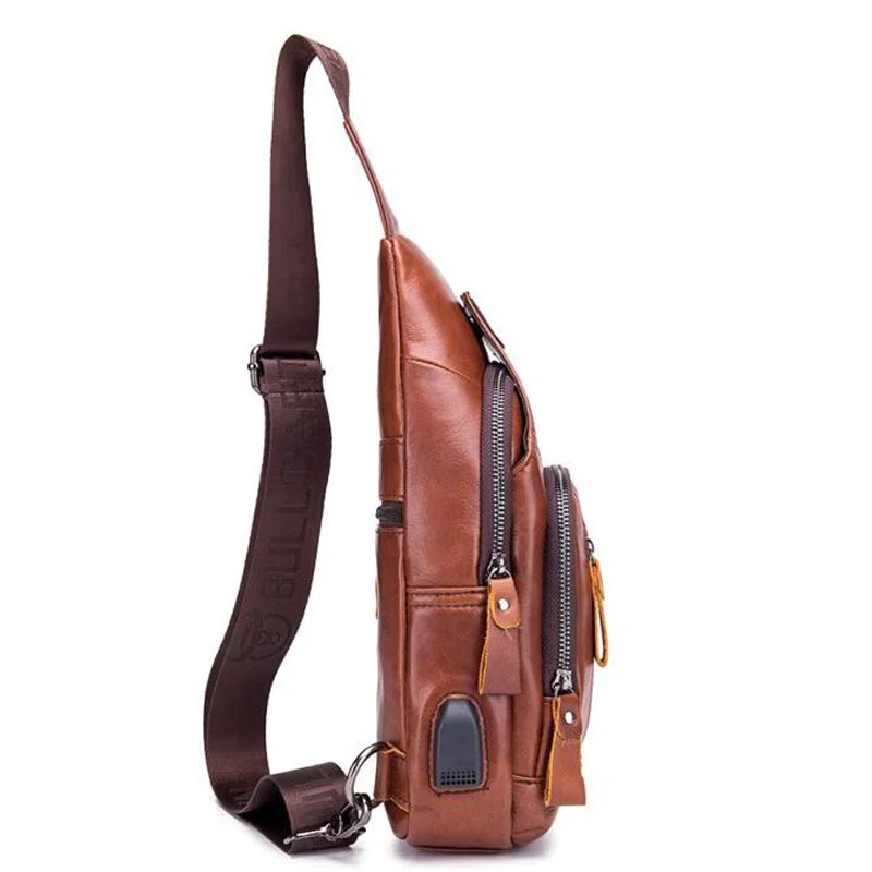 Leather Crossbody Chest Bag  with USB charging