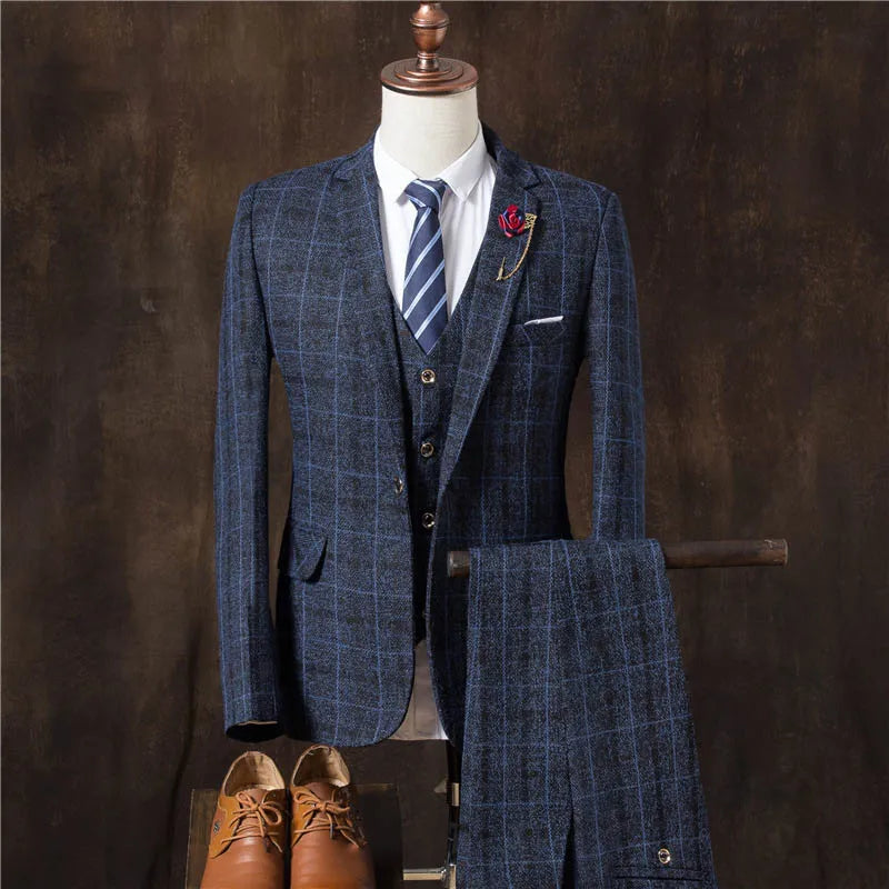 Men Slim Fit Plaid Suit