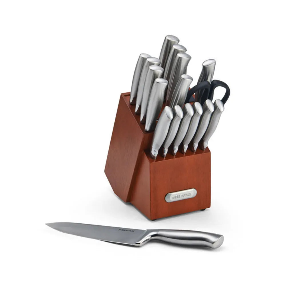 18-piece Stainless Steel Knife Block Set with Built-in Sharpener