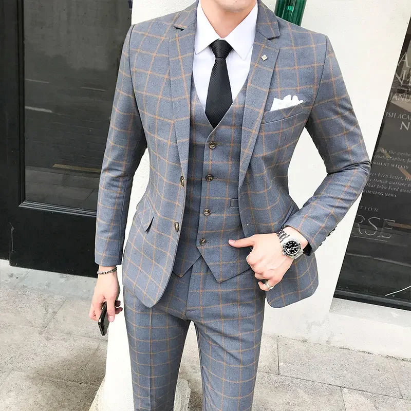 Men's 3 Piece Plaid Suits