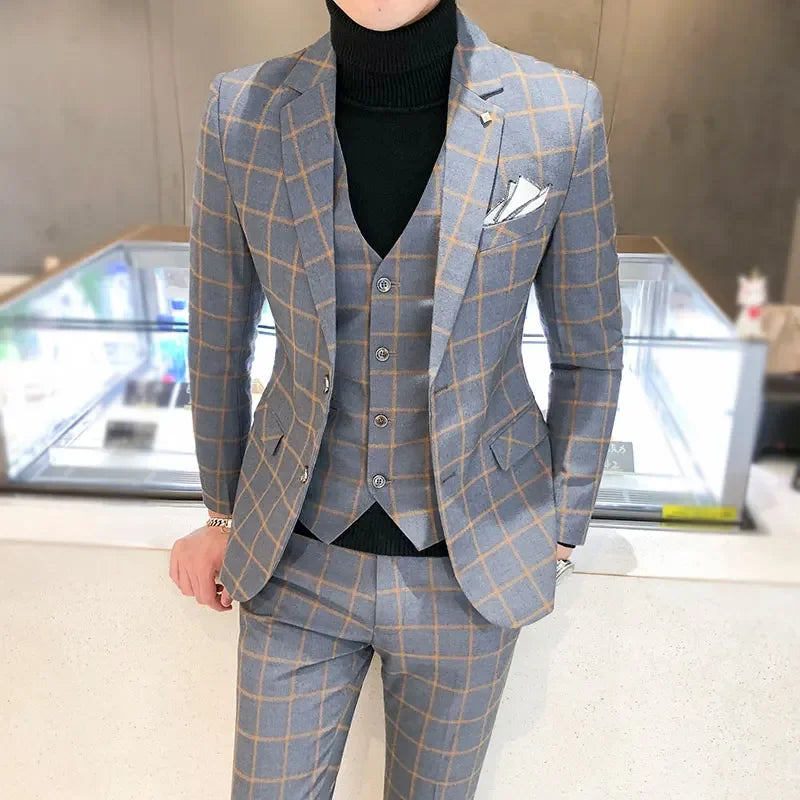 Men's 3 Piece Plaid Suits