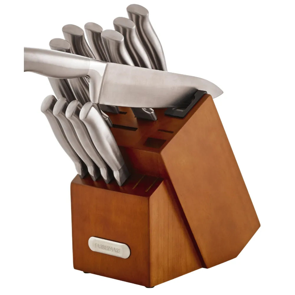 18-piece Stainless Steel Knife Block Set with Built-in Sharpener