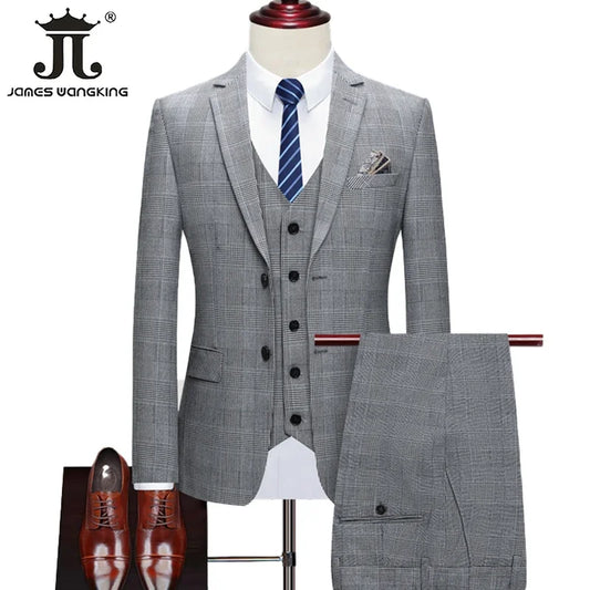 Men's Classic Plaid Hounds Tooth Suit