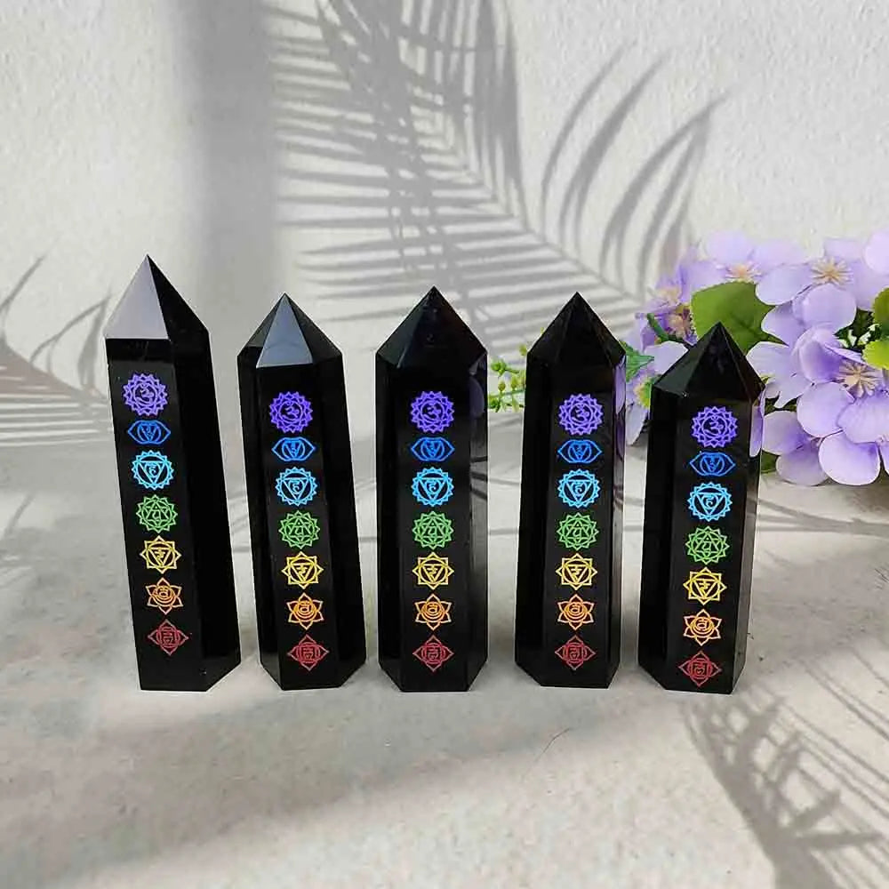 Seven Chakra Obsidian Healing Tower