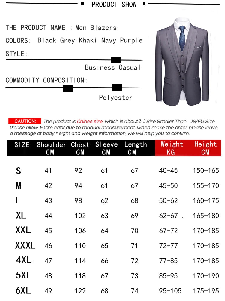 3 Piece Men's Slim Fit Suit