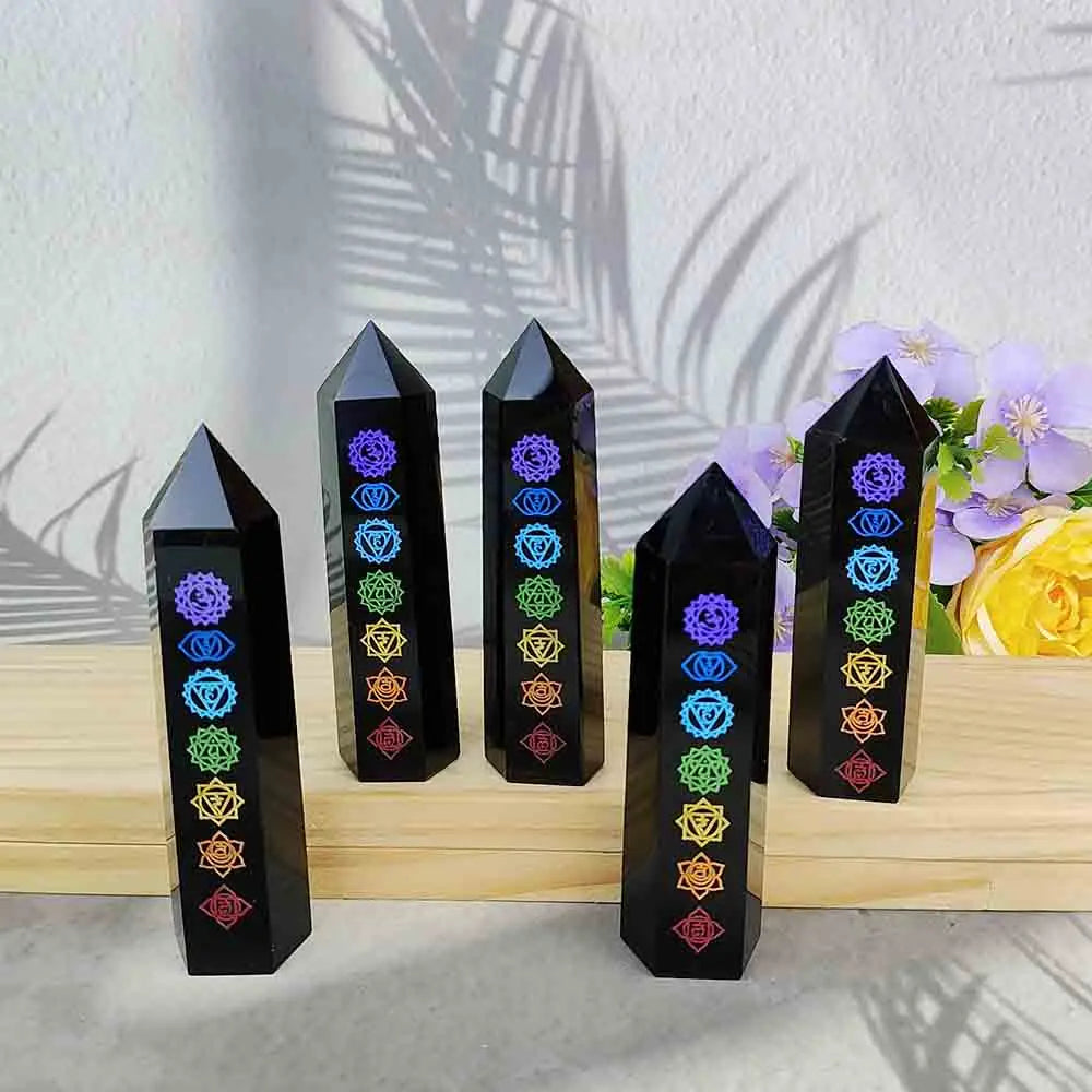 Seven Chakra Obsidian Healing Tower