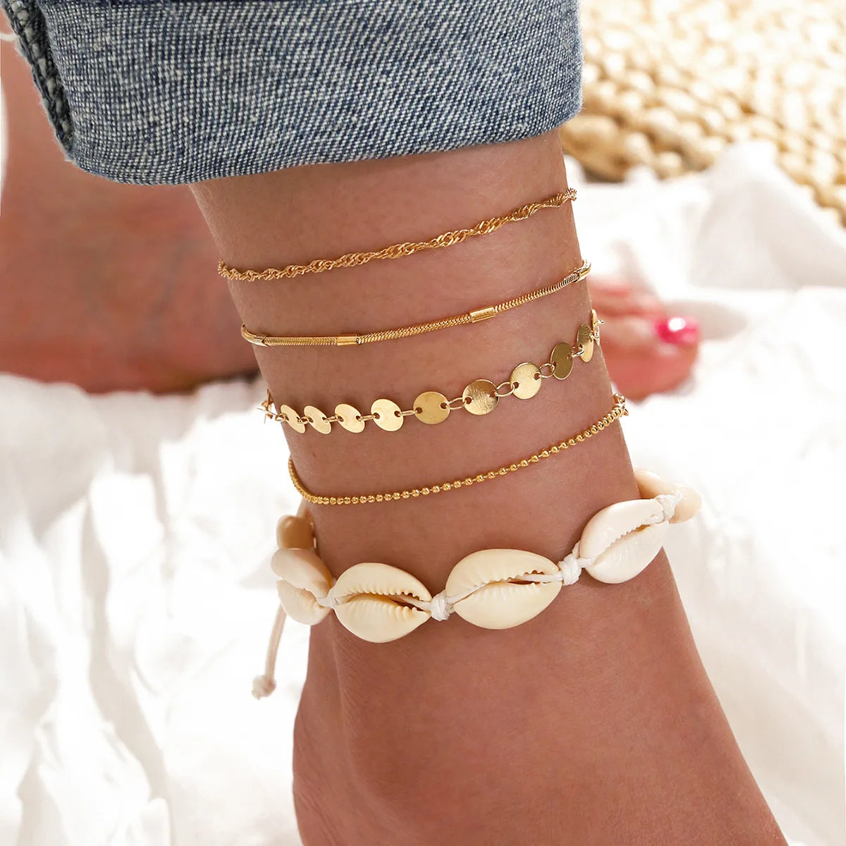 Bohemia Gold Color Ankle Bracelet Set For Women