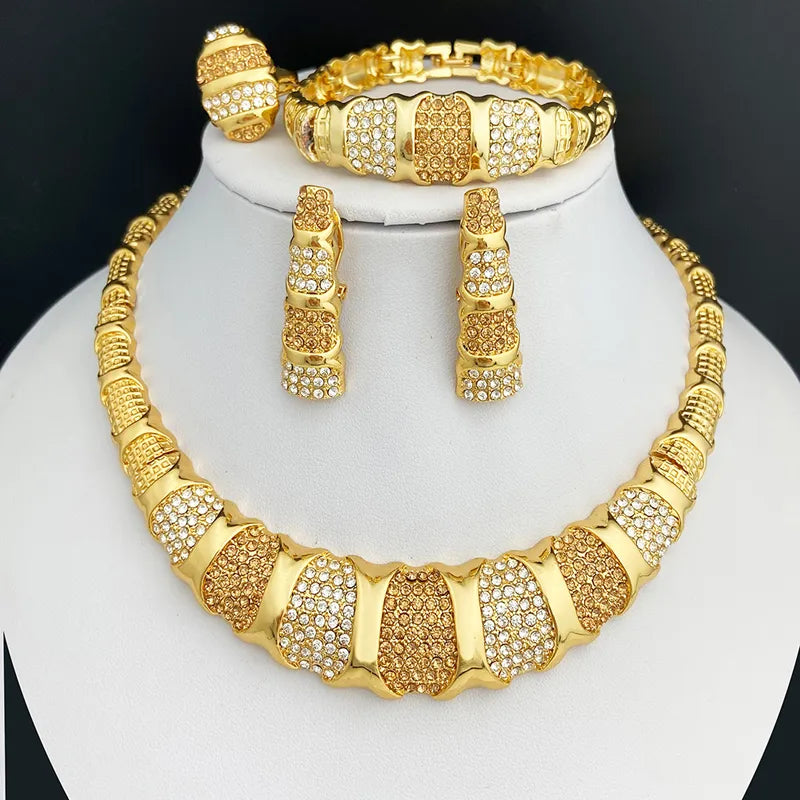 18K Gold Plated Women Necklaces Earrings Ring Bracelet Accessories