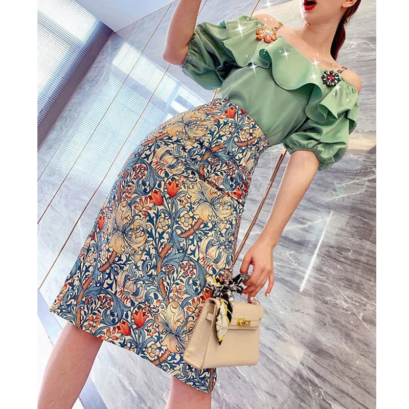 Women's Floral Slim Zipper Skirts