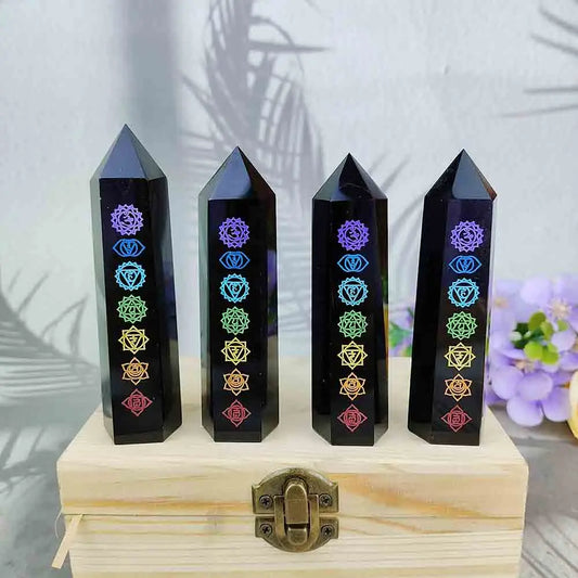 Seven Chakra Obsidian Healing Tower